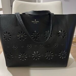 KATE SPADE Faye Drive Elisabeth Flower Cutouts Black Leather Tote